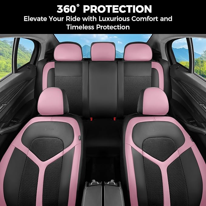 FLORICH Car Seat Covers Front Seat, Universal Seat Cover 2 Seats, Automotive Seat Covers with Mesh Leather, Waterproof Car Seat Protector, Breathable Car Seat Cushion for Most Car SUV Truck Pink