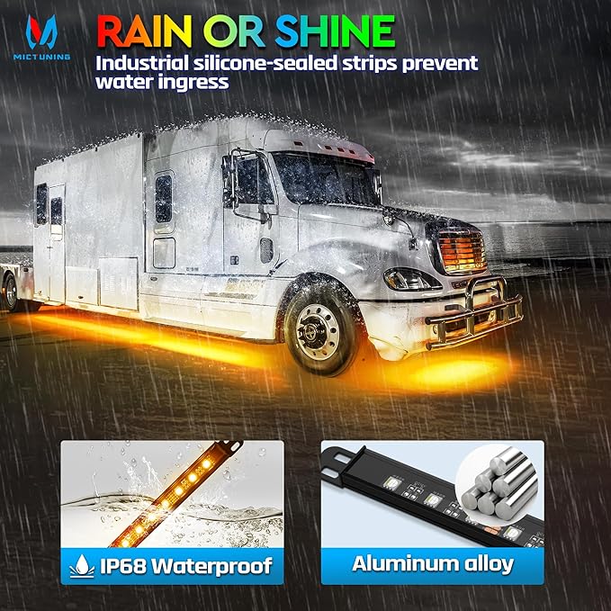 MICTUNING N8 RGBW Underglow Light Bars Specially for RVs, App/Remote Control, Aluminum Housing Waterproof, Exterior Neon Accent Underbody LED Light Strips, w/ 2PCS 11.5FT Extension Cords, 8PCS