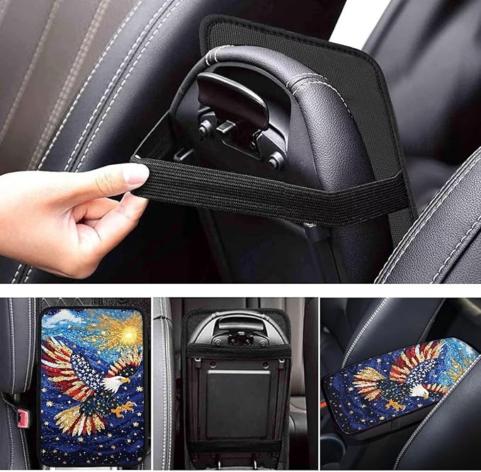 Dreaweet 250th Anniversary Center Console Cover Patriotic Eagle Middle Console Covers for SUV Truck Universal Fit Arm Rest for Car Armrest Storage Box Mat