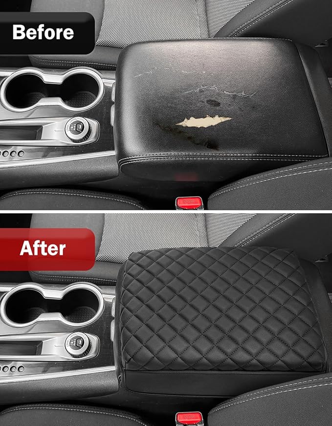 KBH Center Console Armrest Cover for Infiniti QX60 & JX35, Nissan Pathfinder 2013 2014 2015 2016 2017 2018 2019 2020, Vinyl Leather Trim, Middle Console Lid Protector, Anti-Scratch, Black