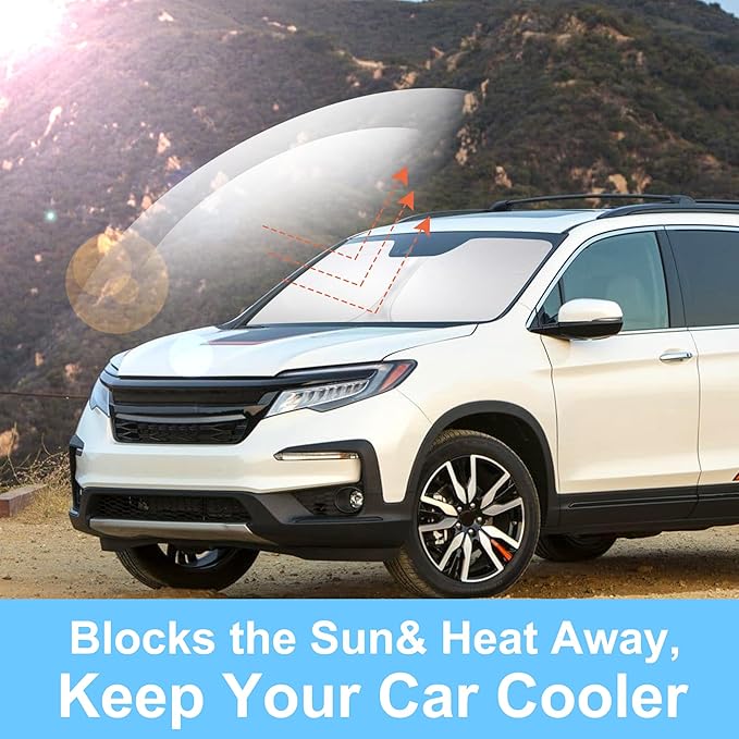 Windshield Sun Shade Custom Fit for 2016-2024 2025 2026 Honda Pilot Accessories Foldable Sunshade Sun Blocker Protect Car from Sun Rays & Heat Damage Keep Car Cooler