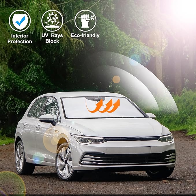 Windshield SunSshade Compatible with 2013-2021 Volkswagen Golf GTI e-Golf VW Golf R 4 Door Hatchback Accessories Sunshade Sun Visor Protector Keeps Car Cool