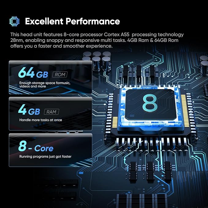 8-Core 4+64GB Android Car Stereo for Jeep Wrangler JK/Unlimited (2007-2018), Dodge Ram Grand Cherokee,Wireless CarPlay/Android Auto GPS BT WiFi Rear Camera 10.1" QLED