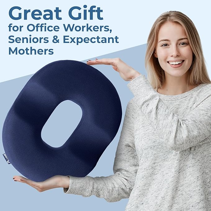 5 STARS UNITED Donut Pillow Hemorrhoid Tailbone Cushion โ Large Floor Cushion for Pain Relief โ Coccyx, Prostate, Sciatica, Pelvic Floor, Pressure Sores, Pregnancy, Postpartum Recovery, Blue
