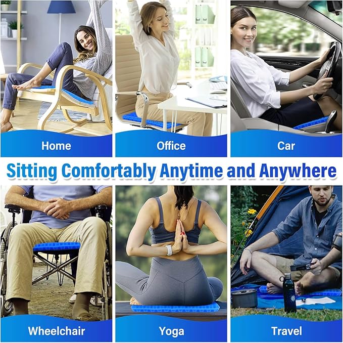 20" Gel Seat Cushion for Long Sitting Pressure Relief(Jumbo&Thick) - Wheelchair Cushion for Pressure Sores - Back, Sciatica & Tailbone Pain Relief Cushion- Non-Slip Butt Pillow for Office, Home, Car