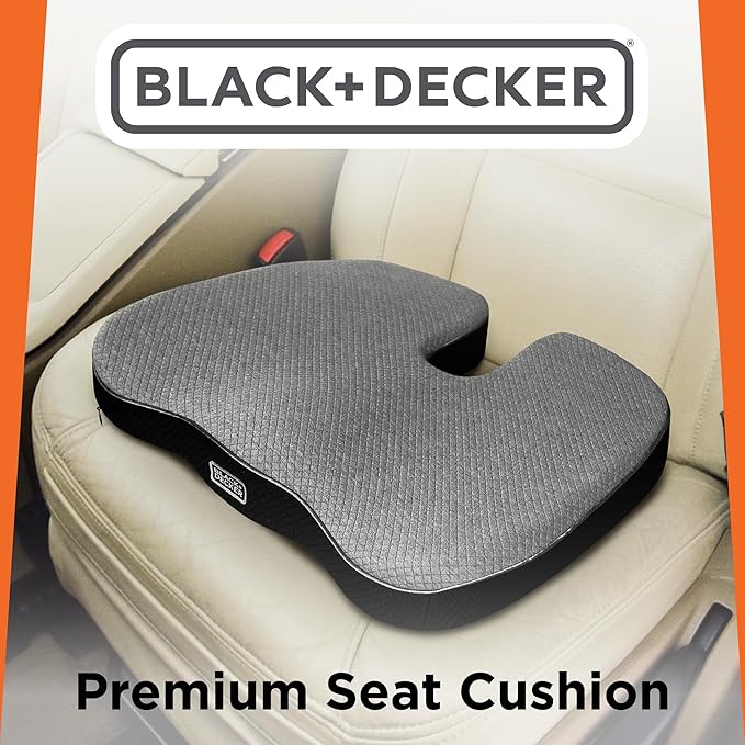 BLACK+DECKER Quilted Knit Memory Foam Seat Cushion U Seat Cushion for Office Chair, Car, Wheelchair & Airplane – Ergonomic, Pain Relief, Non-Slip Backing, Washable Cover, Black
