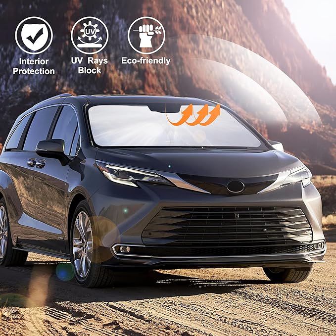 Windshield Sun Shade Compatible with 2021 2022 2023 2024 2025 2026 Toyota Sienna Mini Van Accessories Sunshade Shield Keep Car Interior Cool