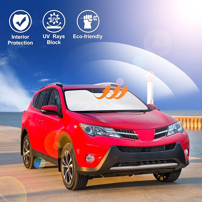 Windshield Sun Shade Compatible with 2013-2018 Toyota RAV4 Accessories Foldable Sun Blocker Sunshade Protect Car from Sun Rays & Heat Damage
