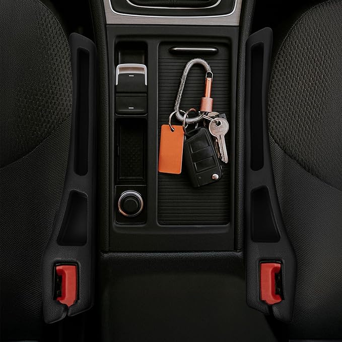 Hovom 2PCS Car Seat Gap Filler Organizer, Multi-purpose Automotive Seat Gap Storage Organizer for Key Phone Card, Auto Seats Crevice Filler Stop Things from Dropping, Car Accessories (Black)
