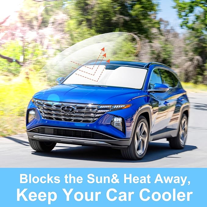 Windshield Sun Shade Custom Fit for 2022 2023 2024 2025 2026 Hyundai Tucson Accessories Foldable Sunshade Sun Blocker Protect Car from Sun Rays & Heat Damage Keep Car Cooler
