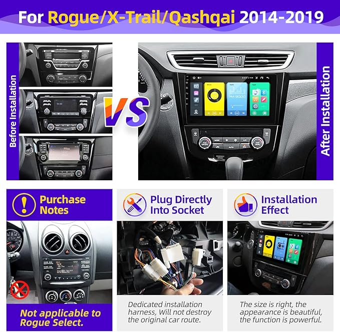 Android Car Radio Compatible with Android Auto Wireless Carplay for Nissan Rogue X-Trail Qashqai 2014-2018 8core 1280X720 Touchscreen Stereo Bluetooth GPS Navigation Head Unit (4GRAM64GROM)