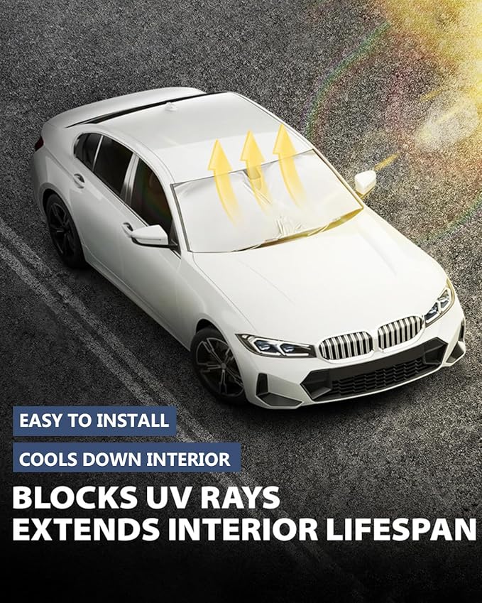 Retractable Windshield Sun Shade for car Windshield Sun Shade,99% UV Blocking,Long-Frequency and Short-Frequency Demand,Medium (Sunshade 62.99"x33.86",Umbrella 55.12"x31.5")