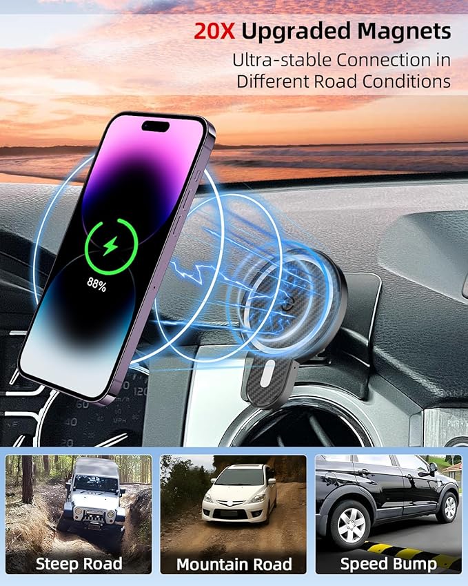 PZK Car Phone Mount for Toyota Tundra 2014 2015 2016-2020 2021 Accessories Custom Air Vent Car Phone Holder Magnetic 15W Fast Wireless Charger Hands Free 360° Rotation Cell Phone Automobile Cradles