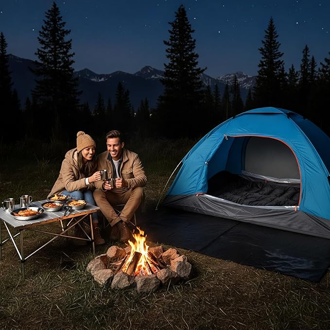 18 Pcs Camping Tent Set for 2-3 Person Include Tent Sleeping Bag Waterproof Camping Tarp Stainless Steel Mess Kit with Mug Bowls Utensils Carry Sack Complete Outdoor Travel Set