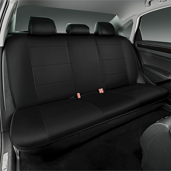 Road Comforts Car Seat Cover, Leather Car Seat Cover Full Set, Automotive Seat Covers, Airbag Compatible Universal Fit for Most Cars (Black)