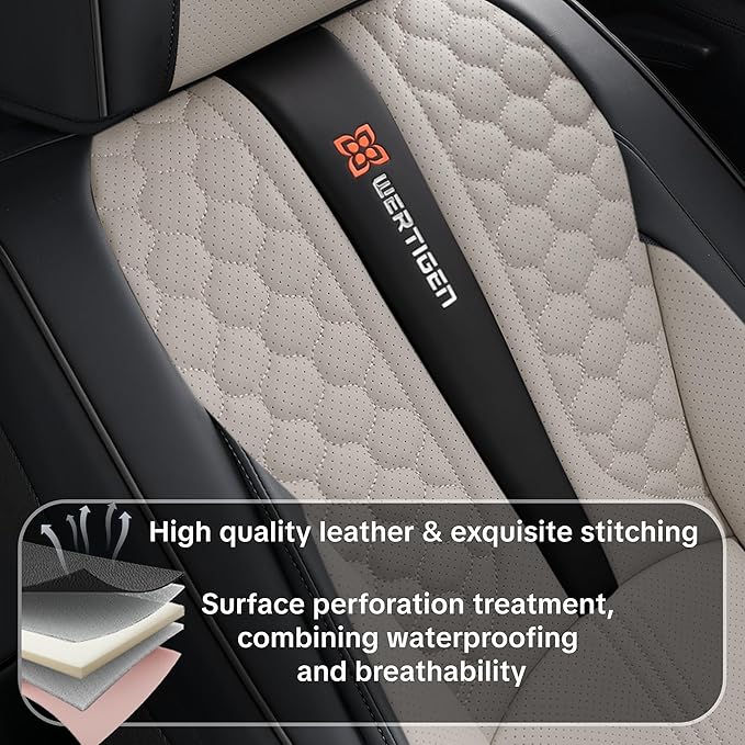 Universal Car Seat Covers, Black and Gray, Premium Nappa Leather, with Lumbar Support, Waterproof, Full Set, Non-Slip, Contoured Fit, Fits Most Vehicles, Upgraded Protection for Car Interiors