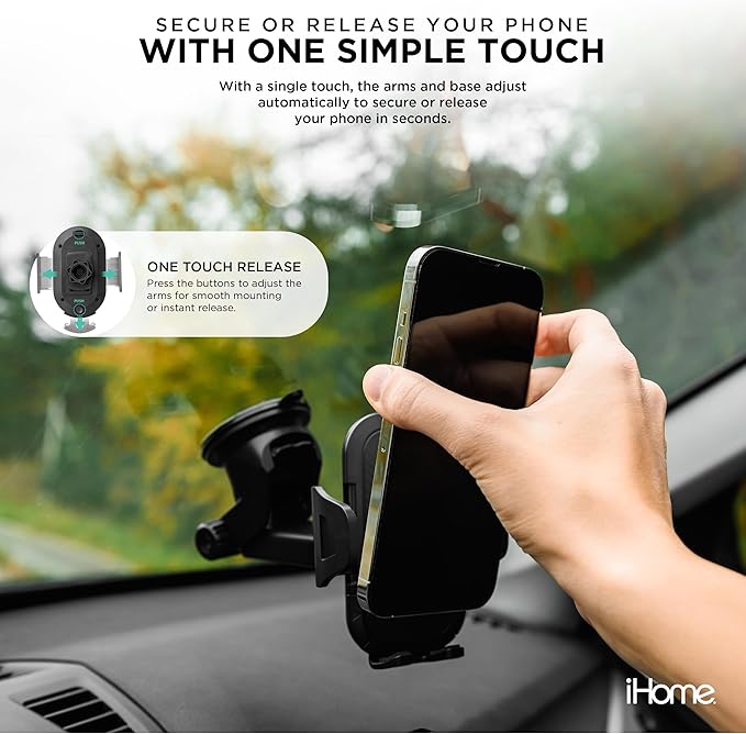 iHome Car Mount, Dashboard/Windshield/Vent Mount, Swivel Neck, Silicone Grip, Adjustable Mount Arm with Suction Cup Base (Universal Car Mount)