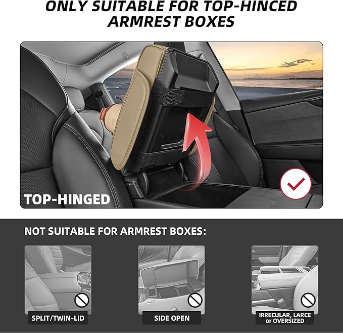 5 in 1 Car Center Console Cover, Armrest Pad with 2 Storage Pockets, Cup Holder, Tissue Box Slot, Phone Holder, Universal Car Interior Organizer (Beige)