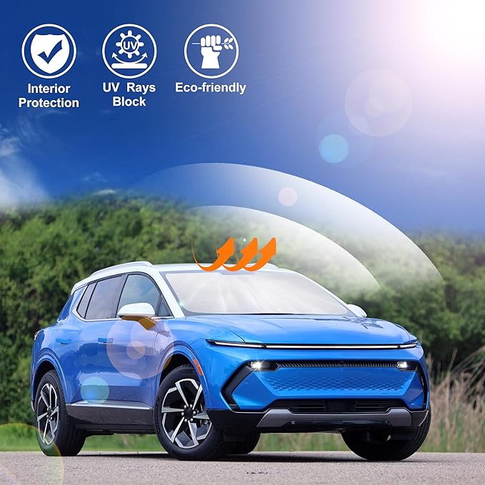 Windshield Sun Shade Custom Fit for 2024 2025 2026 Chevrolet Chevy Equinox EV Accessories Foldable Sunshade Sun Blocker Protect Car from Sun Rays & Heat Damage Keep Car Cooler