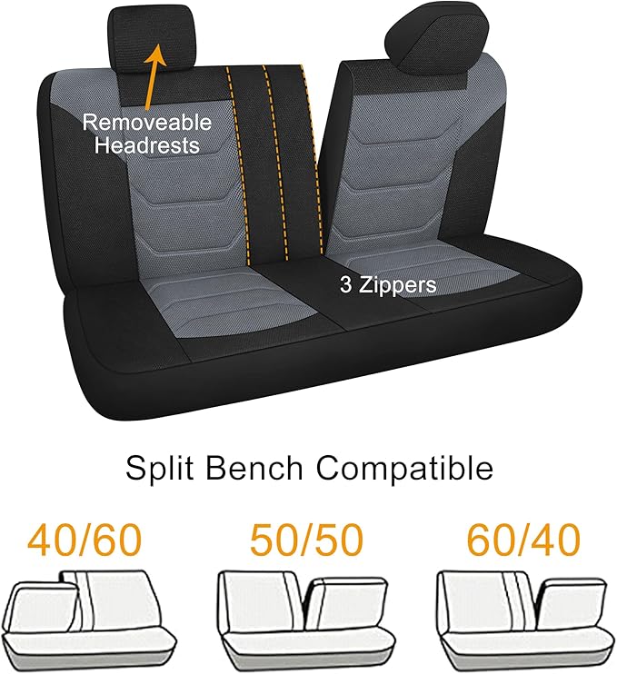 3D Air Mesh Car Seat Cover Full Sets Washable and Breathable Premium Cloth Automotive Vehicle Seat Covers for Cars Interior, Universal Fit for Most Cars, Sedan, Truck, SUV(Black/Gray)