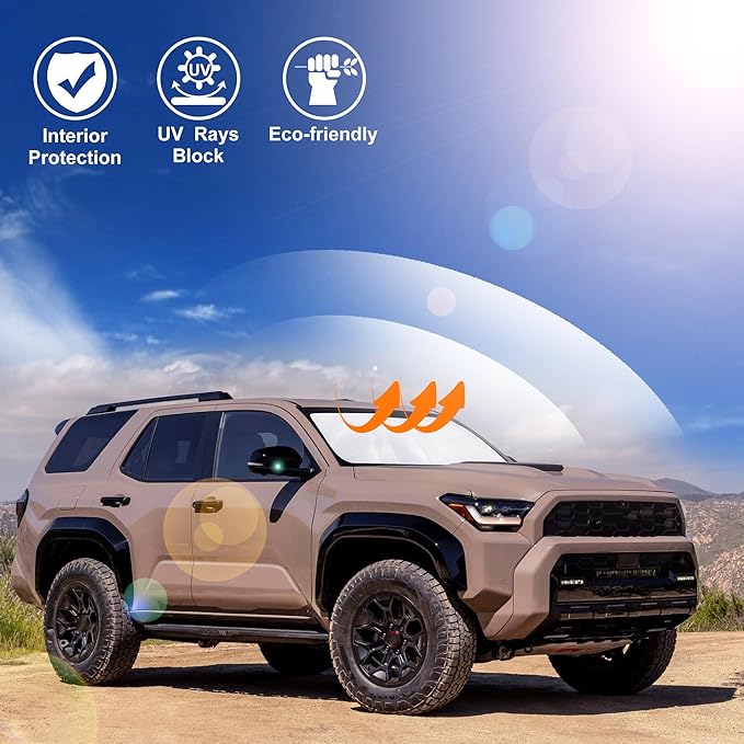 Windshield Sun Shade Custom Fit for 2025 2026 Toyota 4Runner Accessories Foldable Sunshade Sun Blocker Protect Car from Sun Rays & Heat Damage Keep Car Cooler