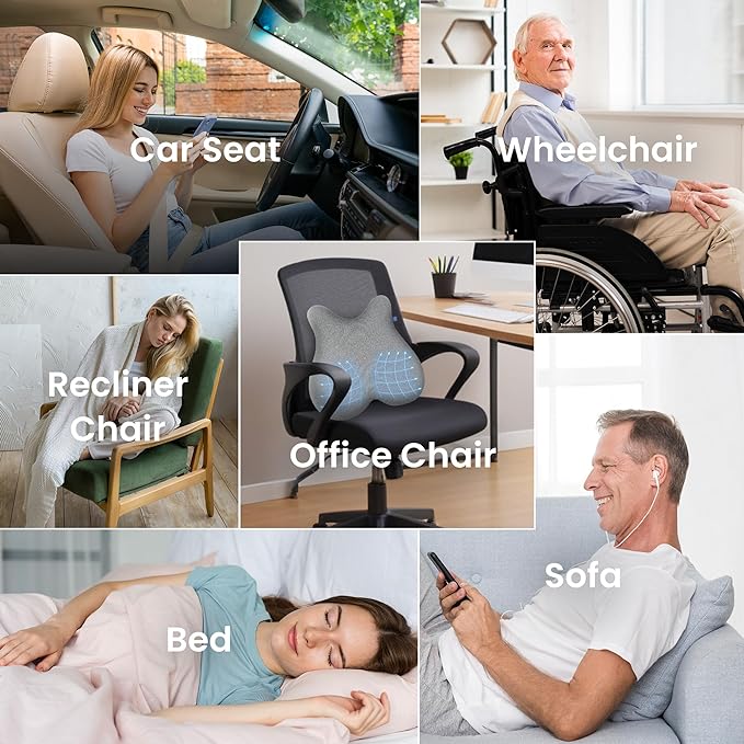 CILI Heated Lumbar Support Pillow for Office Chair, Ergonomic Back Support Cushion with Vibration, Memory Foam Chair Back Massager, Gifts for Mom/Dad