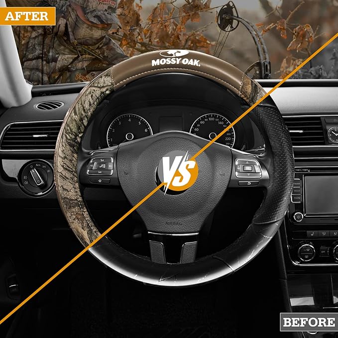 Mossy Oak Camo Steering Wheel Cover, Durable Grip Car Steering Cover, Universal Fit 14.5"–15.5" - Made with Premium Beige PVC Leather and Cotton Fabric, Anti-Slip - Official Licensed Product