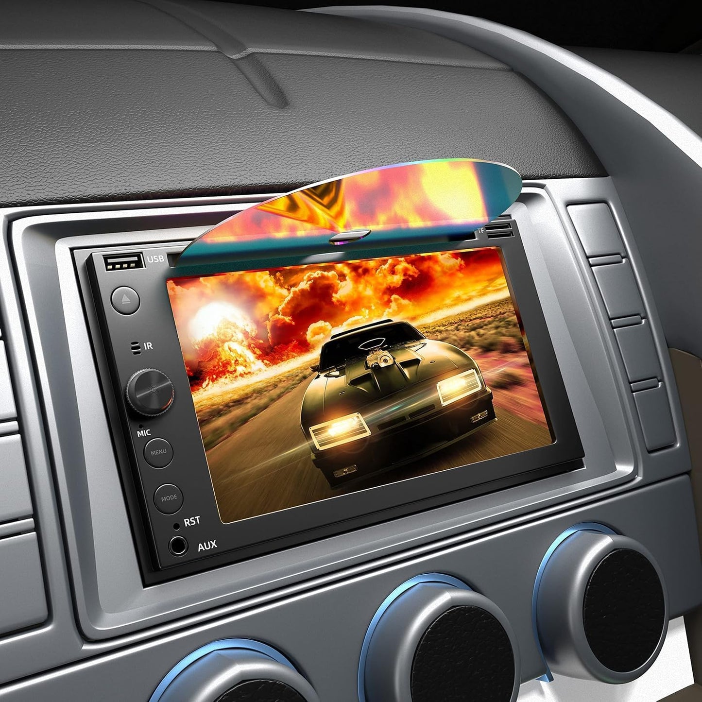 Double Din Car Stereo with CD/DVD Player Apple Carplay & Android Auto, 6.2Inch Car Radio with Bluetooth and Backup Camera, Touch Screen, Mirror Link, Steering Wheel Control, USB/TF/AUX Input, AM/FM