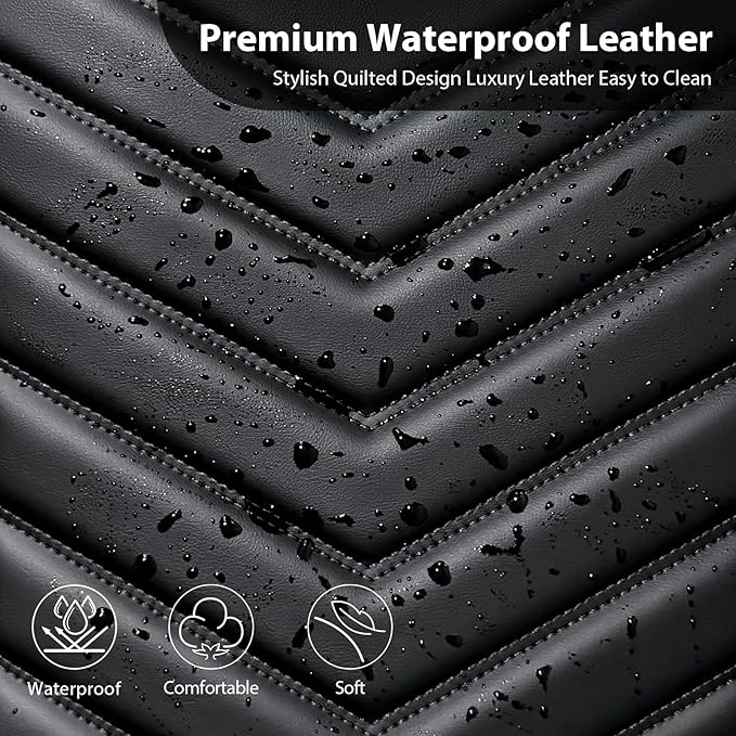 CAR PASS 3D Foam Faux Leather Car Seat Covers Full Set,Waterproof Leather Seat Cover for Cars,Luxury Universal Fit for SUV Truck Sedan Automotive, Armrest Airbag Compatible Anti-Slip, All Black