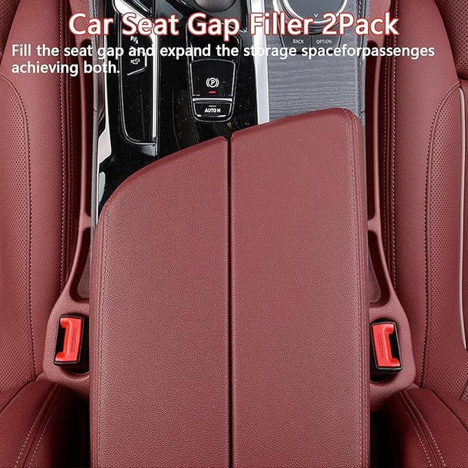 Car Seats Gap Filler Dual-Slot Car Seat Gap Organizer – with Belt Slot, Anti-Drop Gap Filler for Cars & SUVs – No More Lost Items, All Within Reach (2PCS) (Red)