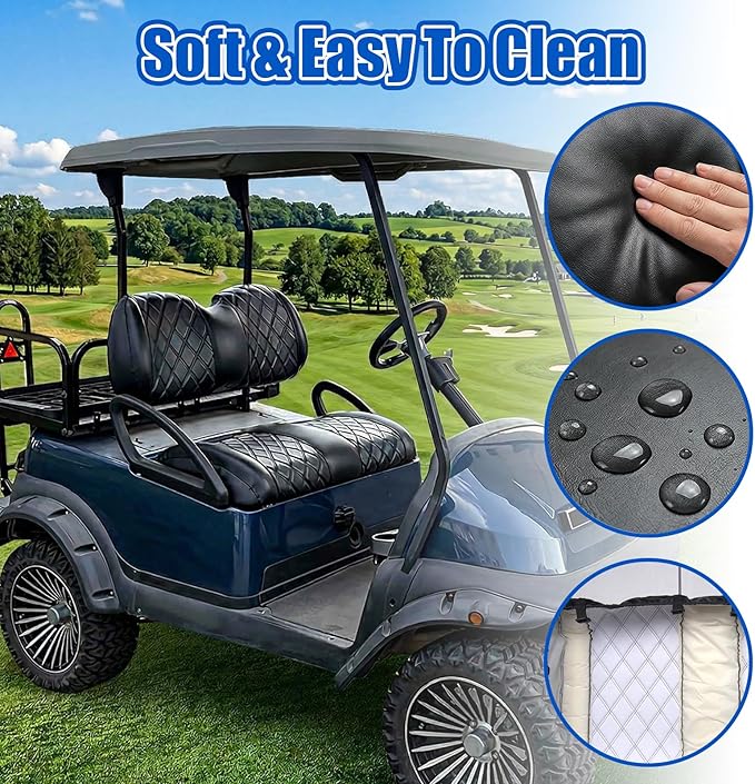 NOKINS Golf Cart Diamond Seat Covers Kit with Sponge Padding - Fit for Most OEM Standard Front Seats, OEM Standard Seat Upgrade Seat Covers (Fit for Club Car Precedent 2004-UP)