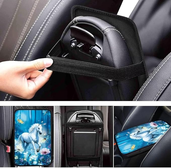 Horse Flowers Universal Armrest Cover Pad, Car Center Console Cushion Pad, Protect from Pet Claws, Sticky Fingers, Auto Decor Accessories Fit for Most Cars, Vehicles, SUVs