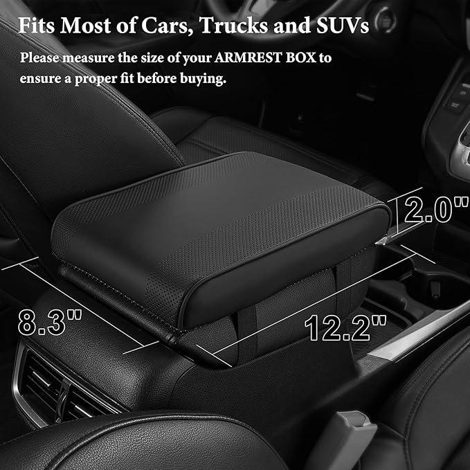SEG Direct Car Center Console Cover, Breathable Leather Auto Armrest Cover, Memory Foam Arm Rest Cushion, Universal Car Seat Box Cover Car Interior Accessories, Black