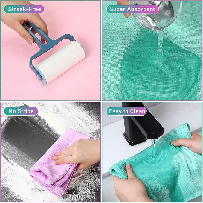Newwiee 6 Pcs Extra Large Microfiber Cleaning Cloth 30" x 20" Washable Reusable Microfiber Towel Streak Free Lint Free Cloth for Cleaning Home Glass Office Window Bathrooms (Pastel Colors)