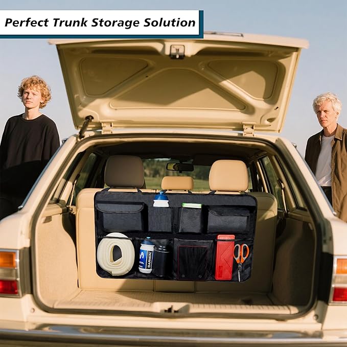 Car Trunk Organizer for SUV Backseat Hanging Storage with 8 Pockets, Heavy-Duty 1680D Oxford Fabric, Foldable Car Organizer for MPV Minivan Sedan, Car Accessories Interior