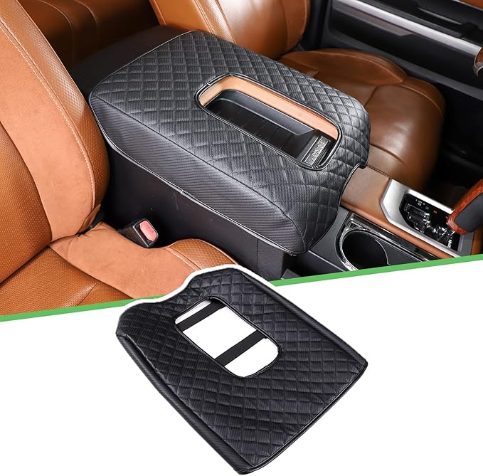 LLKUANG Car Center Console Armrest Cover Pad Fit for Toyota Tundra 2007-2021 Waterproof Leather Seat Armrest Box Cushion Pad Protector (Carbon Fiber Texture)