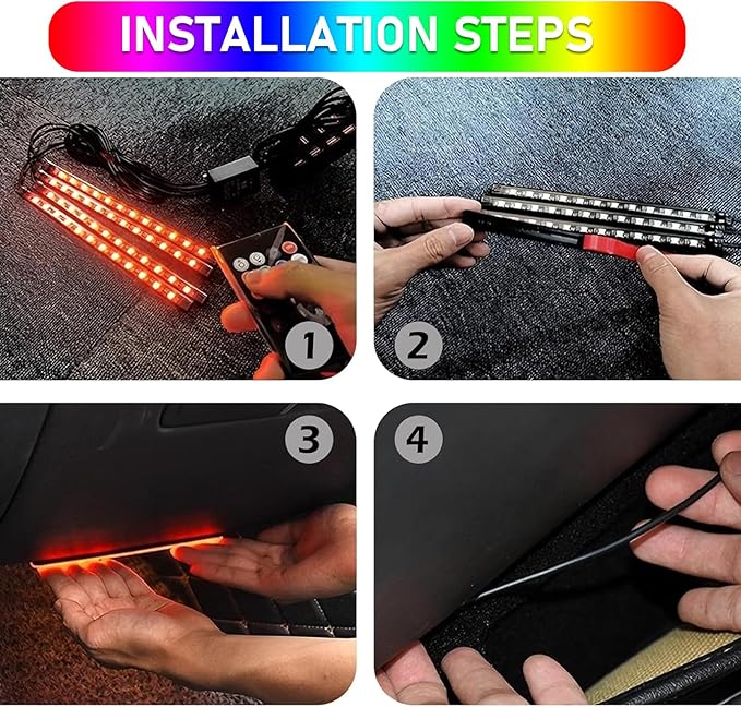 Car Interior LED Lights, RGB Interior Light Strips with Smart App Control, Multicolor Accent Neon Lights, Music Sync Under Dash Footwell Neon Lighting Kit