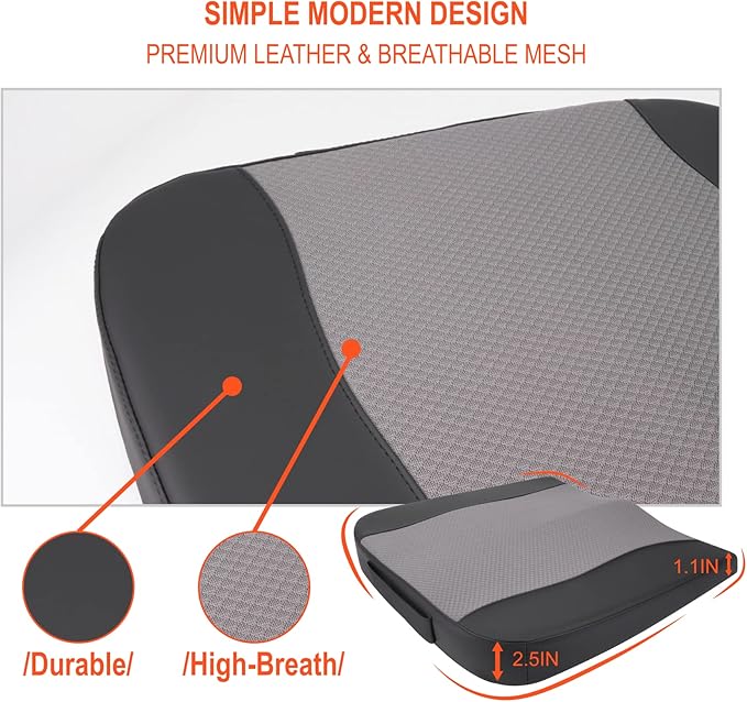 Car Seat Cushion, Comfort Memory Foam Car Cushions for Driving - Sciatica & Lower Back Pain Relief, Driver Seat Pillow for Auto, Office Chair, Wheelchair - Black&Gray
