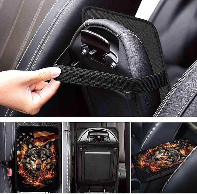 American Flag Car Center Console Cover Wolf Car Armrest Cover Soft Comfortable Armrest Cover for Car Center Console Universal Fit Most Car,SUV,Trucks Car Deco Accessories