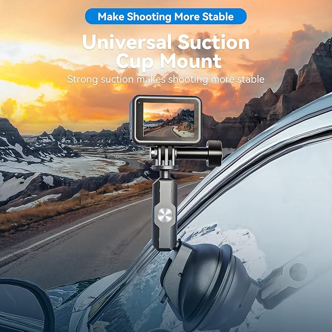 TELESIN Car Mount Suction Cup with Phone Holder, Outside Inside Windshield Window Dashboard Attachment for Go Pro Max Hero 13 12 11 10 9 8 Insta 360 X4 X5 DJI Action 3 4 5 pro 6 Pocket 3 Accessories