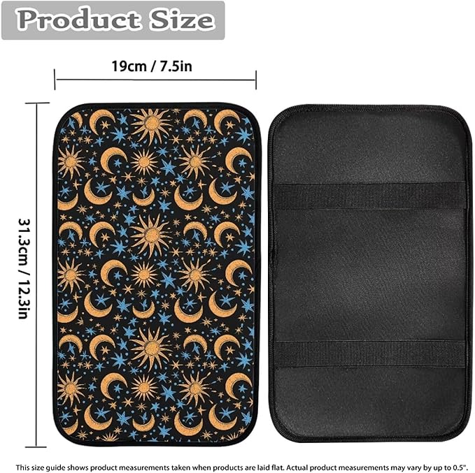 Car Console Armrest Cover, Moon Star Print Car Armrest Seat Box Cover Protector Auto Accessories Car Decor for Women Men,Universal Fit,Machine Washable