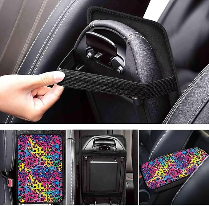 Leopard Print Auto Center Console Armrest Pad Universal Car Center Console Cover Seat Box Cover for Sedan, Van, SUV, Truck Car Accessorie