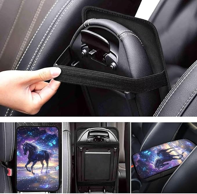 Butterfly Horse Vehicle Armrest Covers Car Center Console Cushion Pad Middle Storage Organizer Pad Universal Style Car Interior Thanksgiving Decor