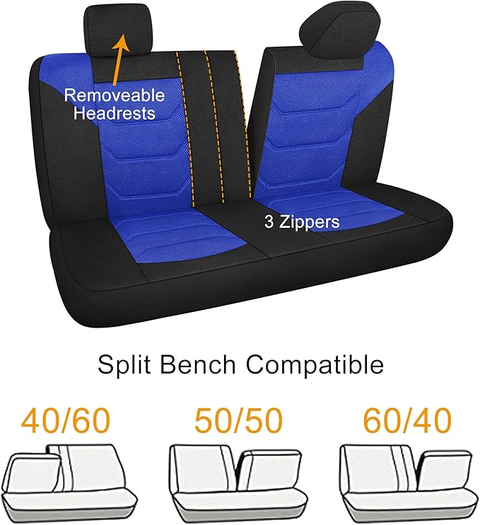 3D Air Mesh Car Seat Cover Full Set Washable and Breathable Premium Cloth Automotive Vehicle Seat Covers for Cars Interior, Universal Fit for Most Cars, Sedan, Truck, SUV(Black/Blue)