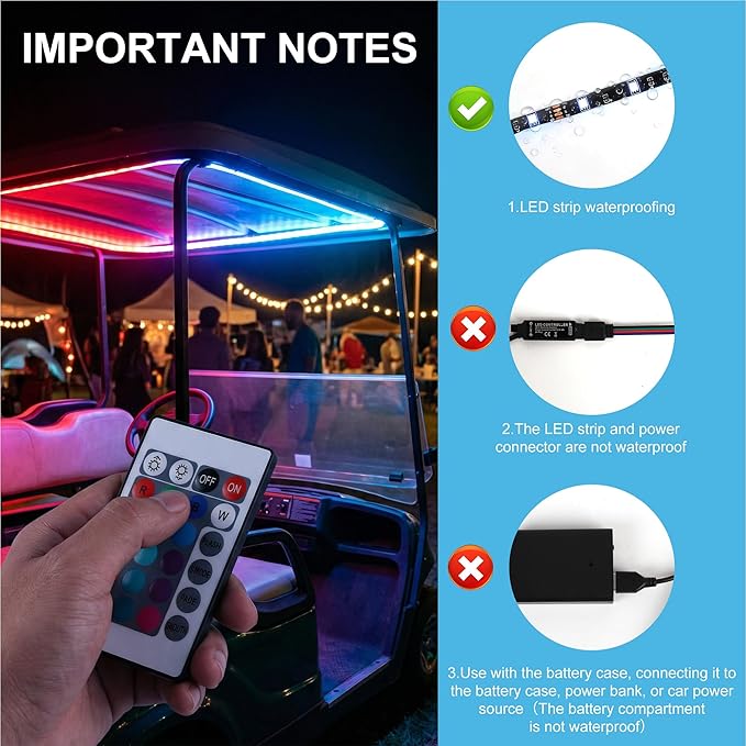 2PCS 78.7 Inch RGB Golf Cart Lights with Remote Control LED Underglow & Roof Strips, Waterproof No-Drill Golf Cart Accessories for Canopy, Underbody, Boat & Night Decoration Roof & Underbody Lighting