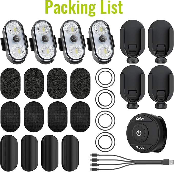 Wireless LED Lights for Car 4PCS with Base, Button and Remote Control Interior Ambient Strobe Light, USB-C 120H 8 Colors IP65 Waterproof Rechargeable Underglow Light for Cars, Trucks, Motorcycle