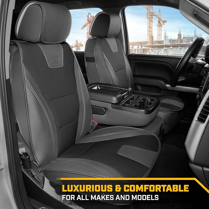 Cat® Edge Deluxe Car Seat Covers for Front Seats - Premium Two-Tone Faux Leather Seat Covers for Cars with Universal Fit, Rugged Automotive Seat Covers for Trucks, Interior Seat Covers for SUV