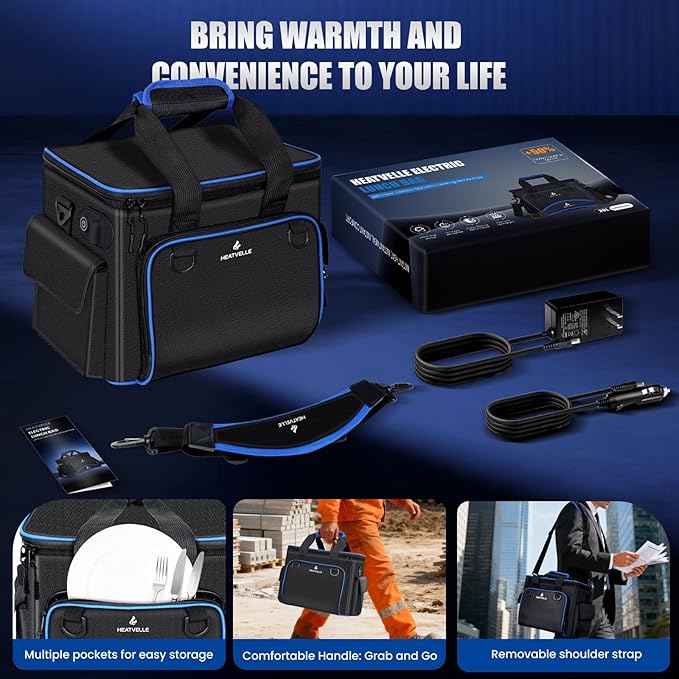 20L Large Heated Lunch Box Insulated Lunch Bag, Auto Temp Control Electric Lunch Box for Adults Men, 12/24/110V Portable Food Warmer for Truck/Car/Work/Travel, Lonchera Eléctrica Portátil