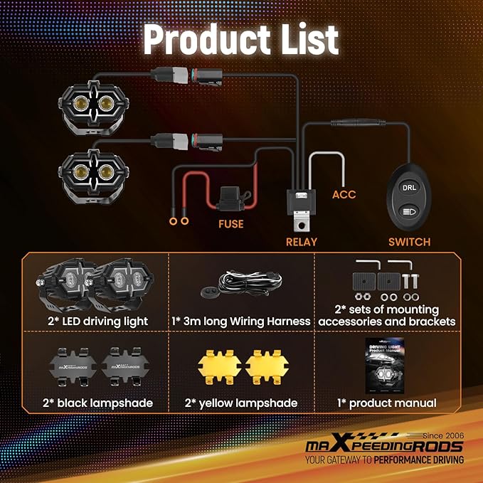 maXpeedingrods 108W 4.5 Inch LED Offroad Light Pod Combo Beam, Amber/White DRL & Multi-Mode Driving Lights,Waterproof with Heat Dissipation, Remote Control Plug and Play for Truck ATV Jeep Ford,Pair