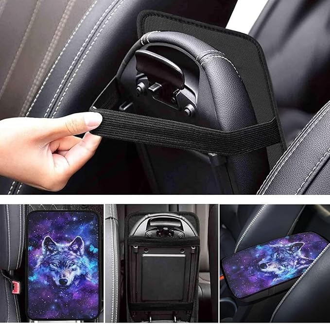 Dreaweet Car Armrest Cover Pad Soft Center Console Cover Galaxy Wolf Car Accessories for Men Boys,Universal Armrest Cover for Car Truck SUV Sedan